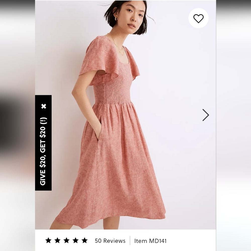 Linen-Blend Lucie Smocked Midi Dress (Fresh Chili)